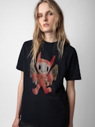 Edwin Devil Diamanté T-shirt - Black cotton round-neck T-shirt with short sleeves, diamanté and customised details designed by Humberto Cruz.