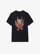 Edwin Devil Diamanté T-shirt - Black cotton round-neck T-shirt with short sleeves, diamanté and customised details designed by Humberto Cruz.