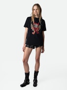 Edwin Devil Diamanté T-shirt - Black cotton round-neck T-shirt with short sleeves, diamanté and customised details designed by Humberto Cruz.