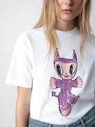 Edwin Devil Diamanté T-shirt - White cotton round-neck T-shirt with short sleeves, diamanté and customised details designed by Humberto Cruz.