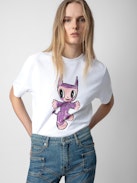 Edwin Devil Diamanté T-shirt - White cotton round-neck T-shirt with short sleeves, diamanté and customised details designed by Humberto Cruz.