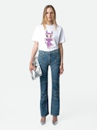Edwin Devil Diamanté T-shirt - White cotton round-neck T-shirt with short sleeves, diamanté and customised details designed by Humberto Cruz.