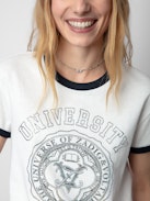 Walk University Diamanté T-shirt - White cotton short-sleeved T-shirt with diamanté-embellished University motif and contrasting trim.