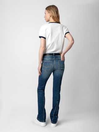 T-shirt Walk - T-shirt en coton blanc à manches courtes, motif University à strass et bords contrastés.