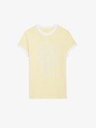 T-shirt Walk - Camiseta de algodón en color amarillo claro con mangas cortas, con motivo universitario y bordes de contraste.
