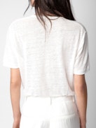 T-shirt Wassa 100% Linen - White organic linen T-shirt with V neckline and short sleeves.