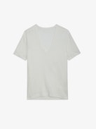 T-shirt Wassa 100% Linen - White organic linen T-shirt with V neckline and short sleeves.