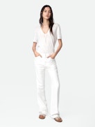 T-shirt Wassa 100% Linen - White organic linen T-shirt with V neckline and short sleeves.