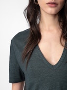 Camiseta Wassa 100% Lino - Camiseta de lino ecológico en color gris oscuro con cuello en V y mangas cortas.