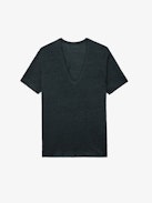 Camiseta Wassa 100% Lino - Camiseta de lino ecológico en color gris oscuro con cuello en V y mangas cortas.