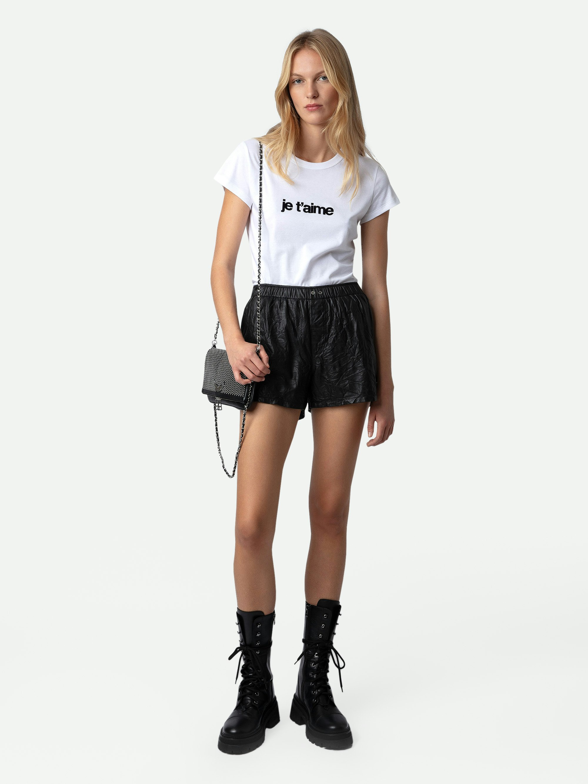 Woop Je T’aime T-shirt - White cotton round-neck T-shirt with short sleeves and flocked slogan.