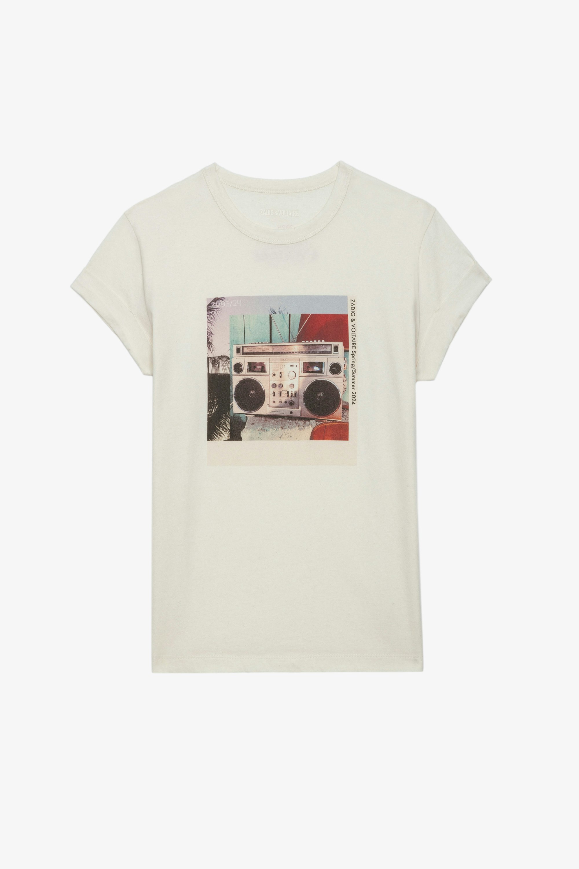Camiseta Anya Estampado Fotográfico - Camiseta blanca de algodón con mangas cortas y estampado fotográfico Ghetto Blaster.
