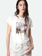 T-Shirt Anya - Weißes Kurzarm-T-Shirt aus Baumwolle mit Ghettoblaster-Fotoprint.
