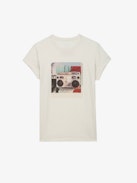 T-Shirt Anya - Weißes Kurzarm-T-Shirt aus Baumwolle mit Ghettoblaster-Fotoprint.