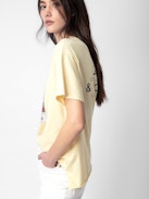 T-shirt Tommer - Light yellow cotton short-sleeved T-shirt with diamanté Ghetto Blaster photoprint.