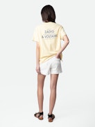 T-shirt Tommer - Light yellow cotton short-sleeved T-shirt with diamanté Ghetto Blaster photoprint.