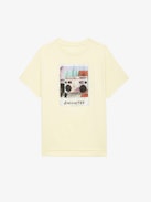 T-shirt Tommer - Light yellow cotton short-sleeved T-shirt with diamanté Ghetto Blaster photoprint.