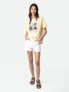 T-shirt Tommer - Light yellow cotton short-sleeved T-shirt with diamanté Ghetto Blaster photoprint.