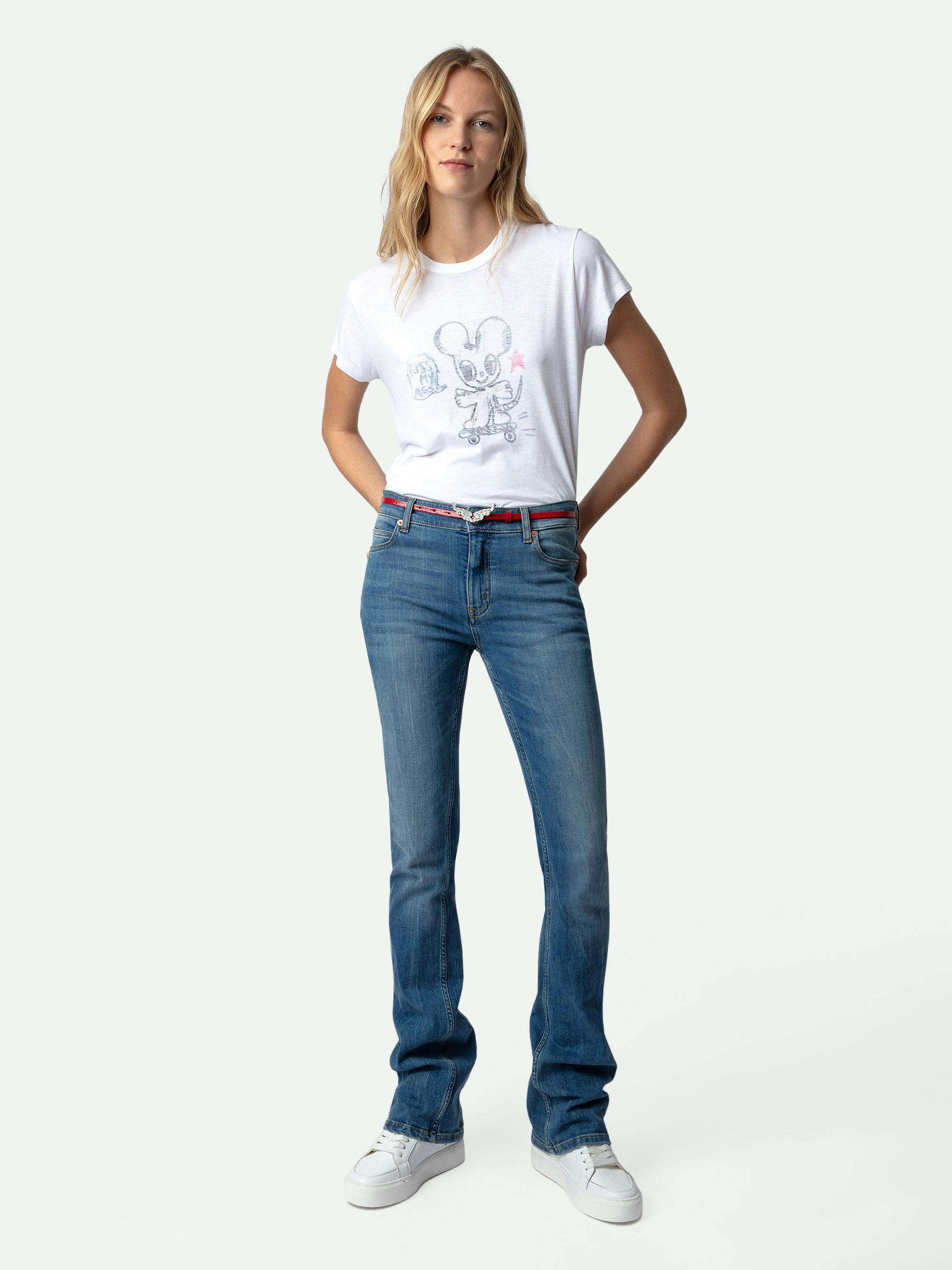 Woop Kiss My Ass T-shirt - Women's white cotton t-shirt with customized details designed by Humberto Cruz.