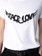 Woop Peace & Love Wings T-shirt - White round-neck T-shirt with short sleeves and “Peace Love” wings motif.