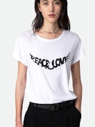 Woop Peace & Love Wings T-shirt - White round-neck T-shirt with short sleeves and “Peace Love” wings motif.