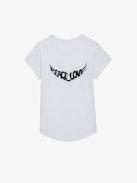 Woop Peace & Love Wings T-shirt - White round-neck T-shirt with short sleeves and “Peace Love” wings motif.