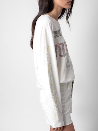 T-shirt Noane - T-shirt à manches longues inspiration biker en coton écru à motifs badges Voltaire et rembourré aux coudes.