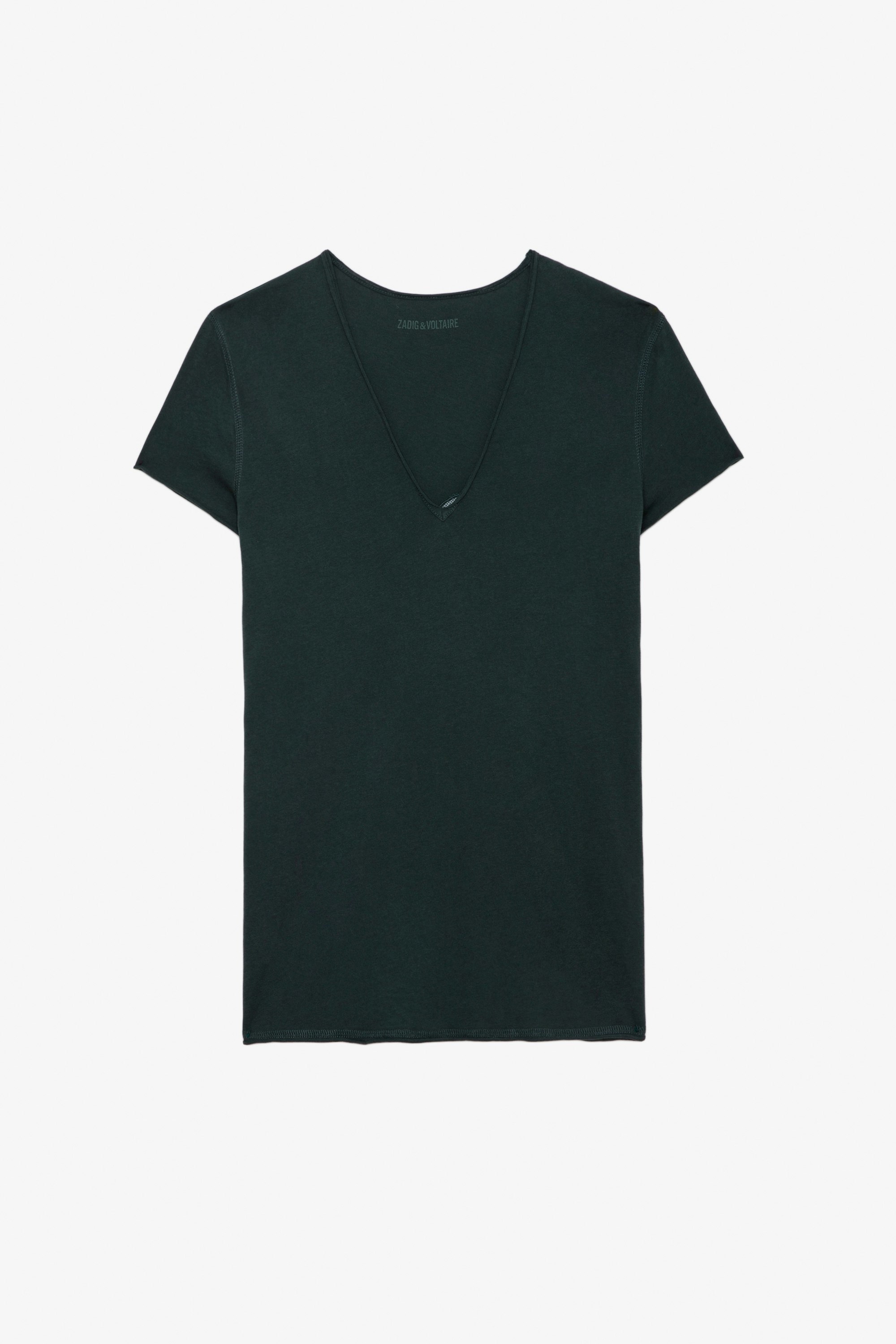 Camiseta Story Fishnet - Camiseta de algodón ecológico en color gris oscuro con mangas cortas y bordado de alas «Peace Love» en la espalda.