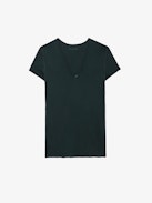 Story Fishnet T-shirt - Dark grey organic cotton short-sleeved T-shirt with “Peace Love” wings embroidery on the back.