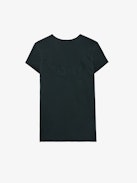 Story Fishnet T-shirt - Dark grey organic cotton short-sleeved T-shirt with “Peace Love” wings embroidery on the back.