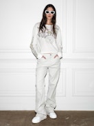 Iona Voltaire Diamanté T-shirt - White cotton biker-style cropped T-shirt with long sleeves and diamanté Voltaire badge motifs.
