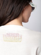 Iona Voltaire Diamanté T-shirt - White cotton biker-style cropped T-shirt with long sleeves and diamanté Voltaire badge motifs.