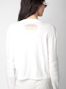 Iona Voltaire Diamanté T-shirt - White cotton biker-style cropped T-shirt with long sleeves and diamanté Voltaire badge motifs.