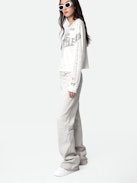 Iona Voltaire Diamanté T-shirt - White cotton biker-style cropped T-shirt with long sleeves and diamanté Voltaire badge motifs.