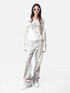 Iona Voltaire Diamanté T-shirt - White cotton biker-style cropped T-shirt with long sleeves and diamanté Voltaire badge motifs.