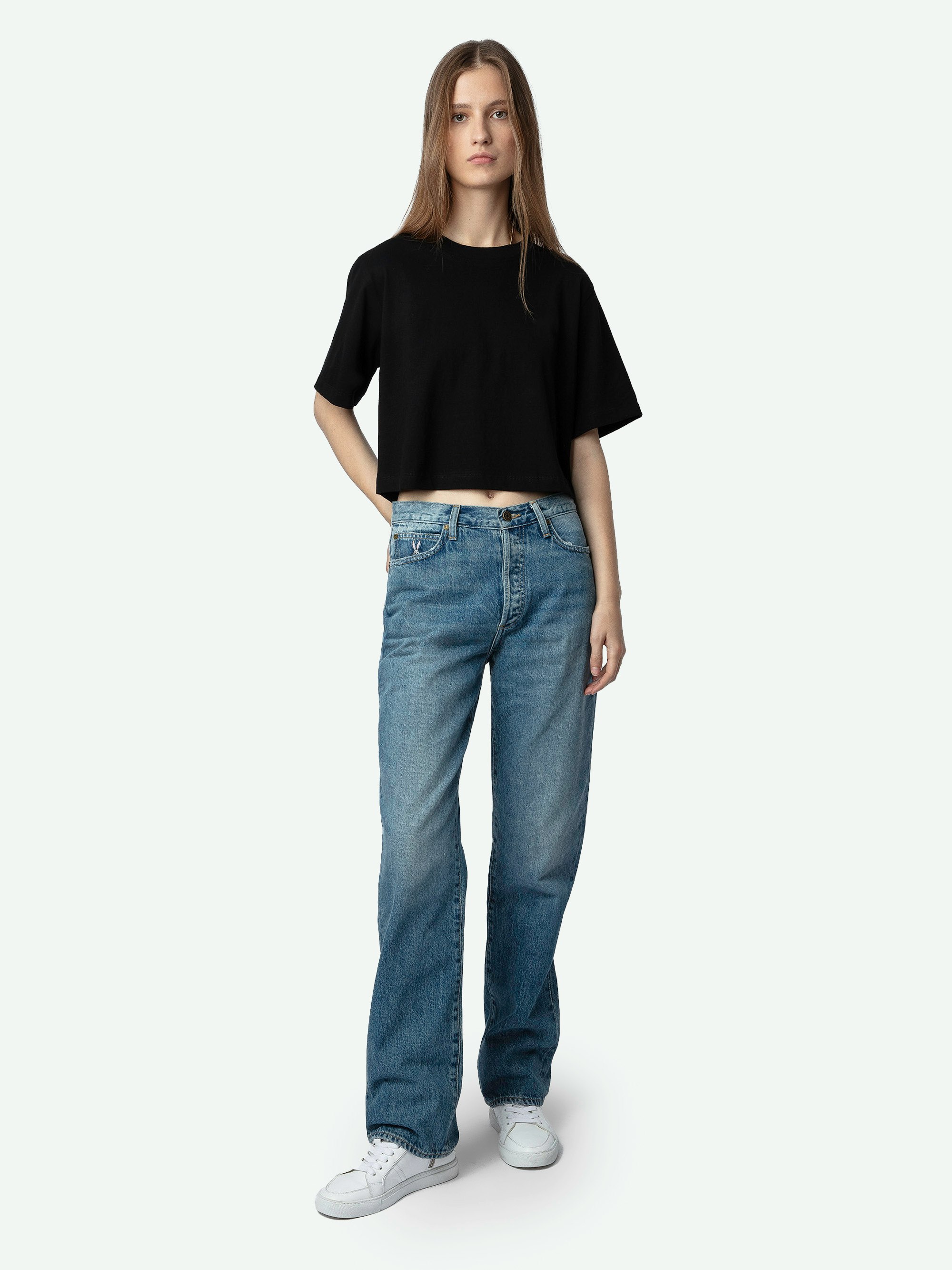 Lennox Cropped Tee - Women's faded black cropped t-shirt.