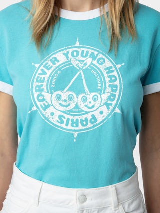 T-shirt Walk - Short-sleeved T-shirt with crest and cherries print.