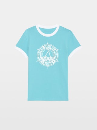 T-shirt Walk - Short-sleeved T-shirt with crest and cherries print.