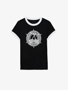 Walk Diamante Insignia T-shirt - Short-sleeved black organic cotton T-shirt with insignia and cherry prints embellished with diamante on the front.