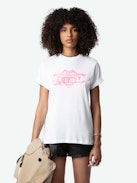 T-shirt Edwin Hearts - T-shirt bianca oversize in cotone biologico con maniche corte e floccatura "Hello Stop Breaking Hearts" sul davanti.