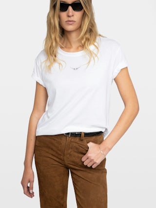 Marta T-shirt - Short-sleeved t-shirt with rhinestone wings on the front.