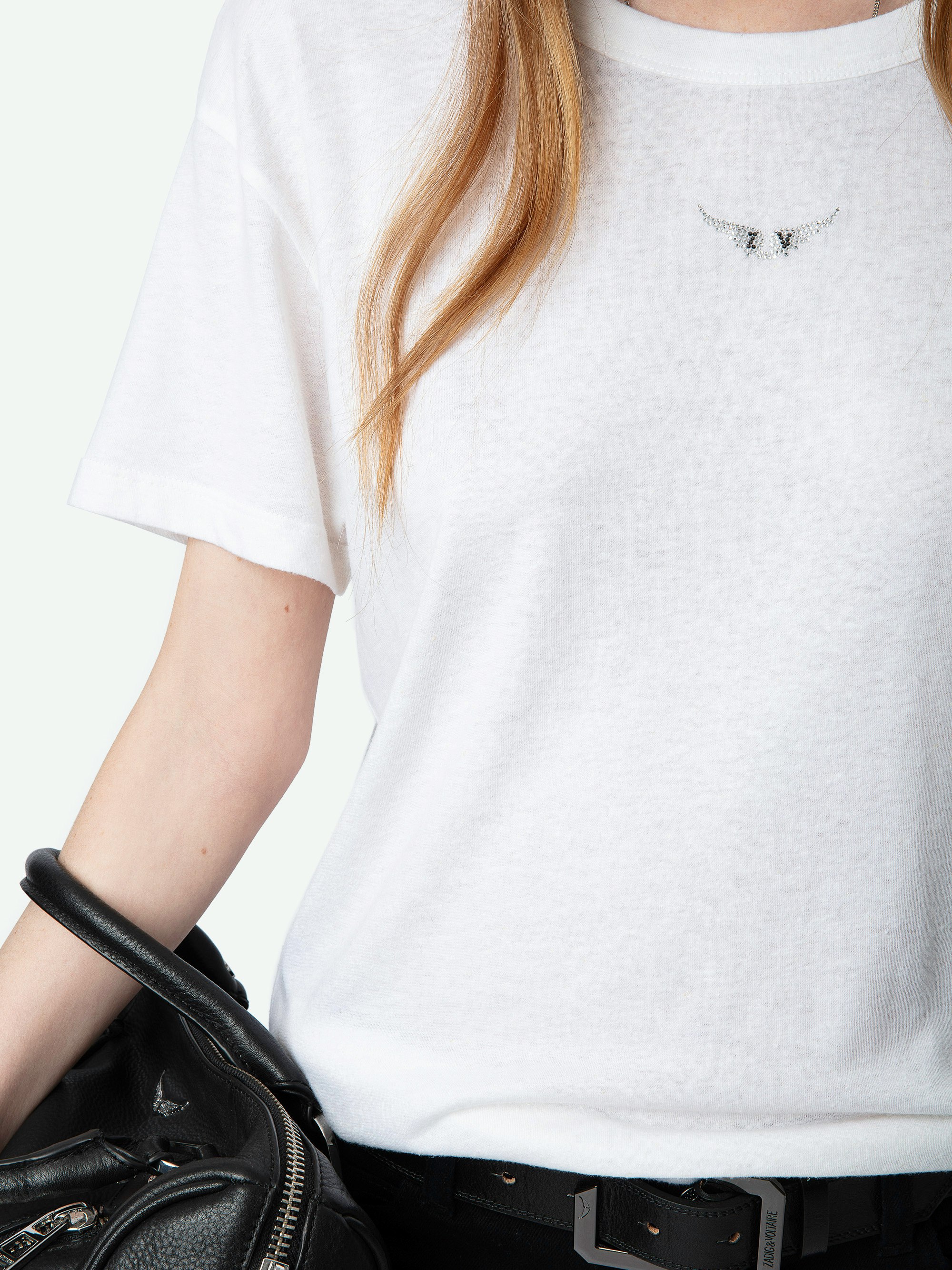 売れ筋商品|||ザディグ エ ヴォルテール Tシャツ レディース トップス MARTA WINGS STRASS - Print T-shirt - noir White Marta Wings Strass T-shirt | Zadig&Voltaire
