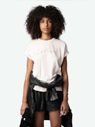 Tommer Love Yourself Diamanté T-shirt - Light pink organic cotton T-shirt with short sleeves and flocked "Love Yourself" message embellished with diamanté.