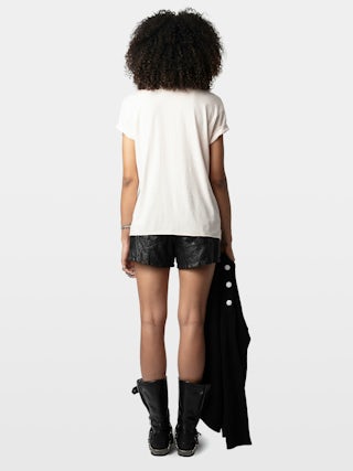 Tommer Love - Short-sleeved t-shirt with flocked "Love Yourself" message adorned with rhinestones.