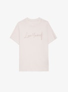 Tommer Love Yourself Diamanté T-shirt - Light pink organic cotton T-shirt with short sleeves and flocked "Love Yourself" message embellished with diamanté.