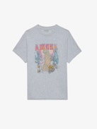 Tommer Concert T-shirt - Loose-fitting mottled grey organic cotton T-shirt with short sleeves and a "L'Amour & All The Feelings" print on the front and a Concert print on the back.