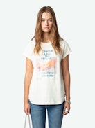 Camiseta Woop con Estampado Fotográfico - Camiseta de manga corta blanca de algodón ecológico, con estampado fotográfico Charms y mensaje "L'Amour & All The Feelings" decorado con strass.