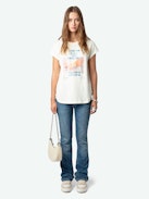 Camiseta Woop con Estampado Fotográfico - Camiseta de manga corta blanca de algodón ecológico, con estampado fotográfico Charms y mensaje "L'Amour & All The Feelings" decorado con strass.