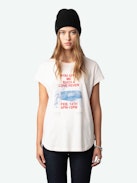 T-shirt Woop Photoprint - T-shirt rosa pallido in cotone biologico a maniche corte, stampa fotografica Concert e ricamo sul davanti.