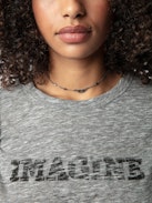Camiseta Woop Imagine - Camiseta de manga corta de color gris jaspeado con estampado "Imagine" y alas con efecto desgastado en la parte delantera.